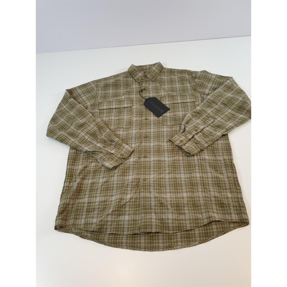 Beretta Shirt Mens Large Avocado Quick Dry Plaid Button Down Vented Hunting - Picture 1 of 13